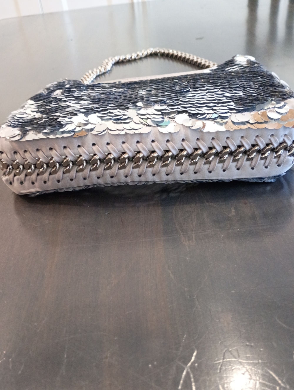 Stella McCartney Falabella Sequin Silver Metallic & Satin Shoulder Bag New - Picture 6 of 14
